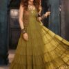 Green Georgette Festive Tiered Anarkali Dress