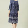 Blue Cotton Flared Fusion Dress - Image 3