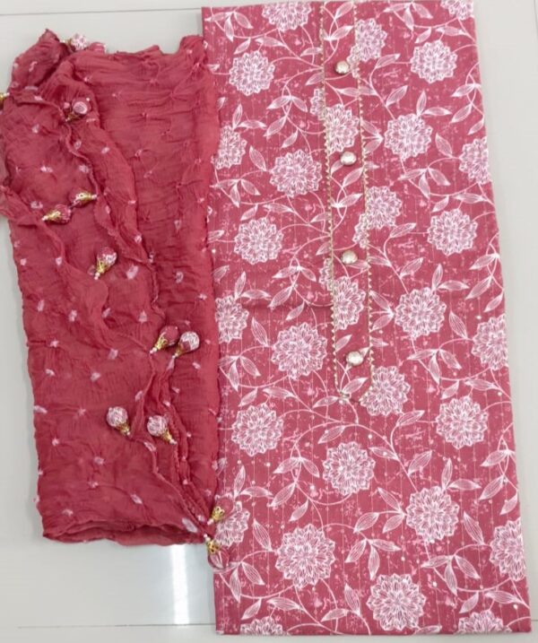 cotton suit set pink, with a white floral pattern