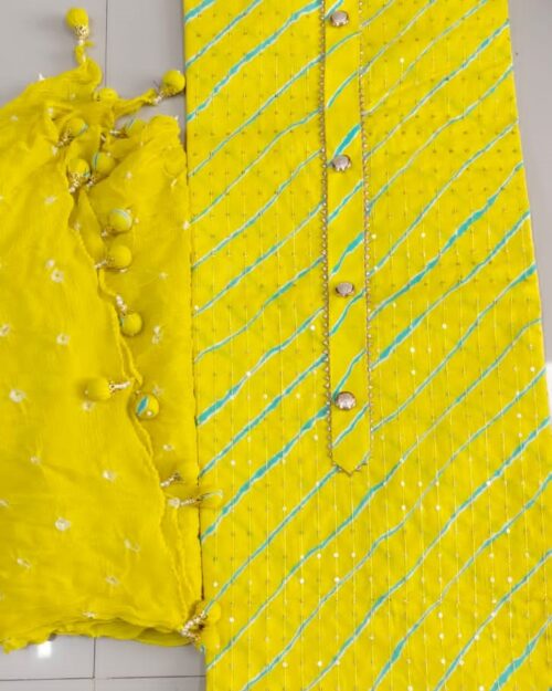 yellow cotton salwar suit with a dupatta