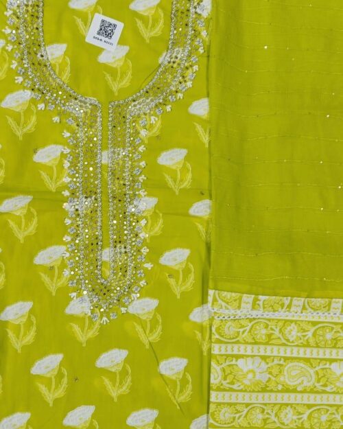 Lime Green Floral Cotton Suit Dupatta