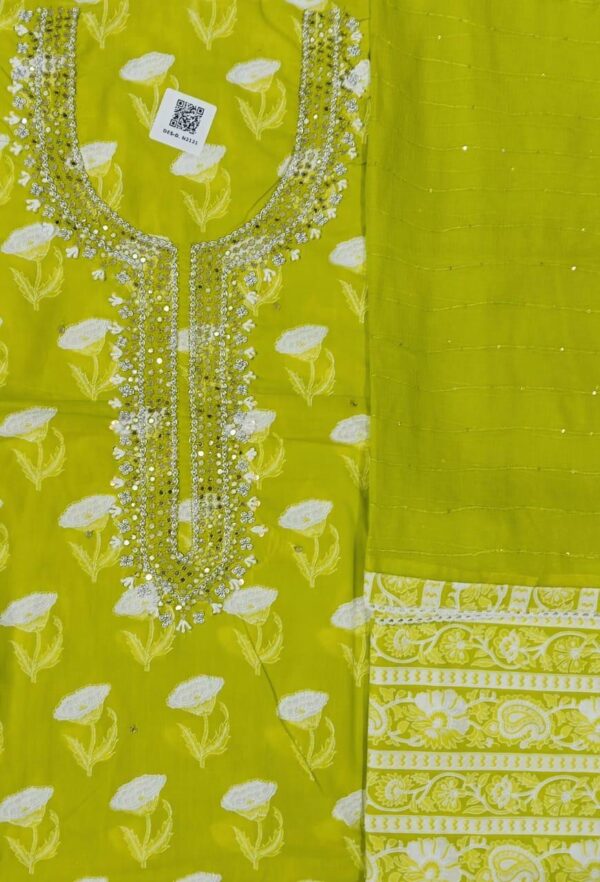 Lime Green Floral Cotton Suit Dupatta
