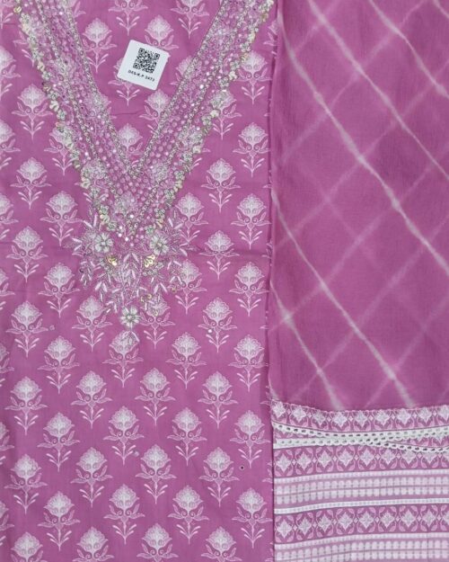 Mauve Bloom Mirror Work Suit Tie-Dye Dupatta