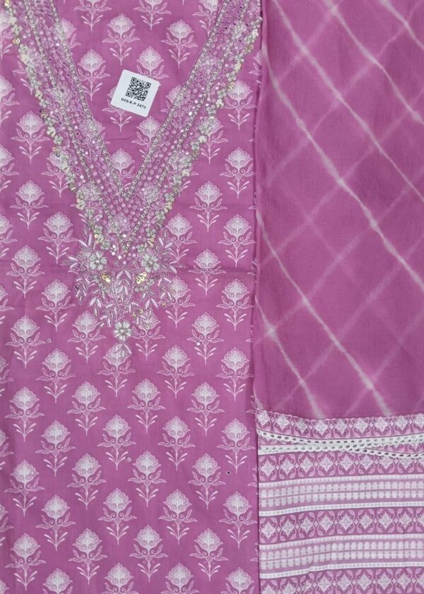 Mauve Bloom Mirror Work Suit Tie-Dye Dupatta