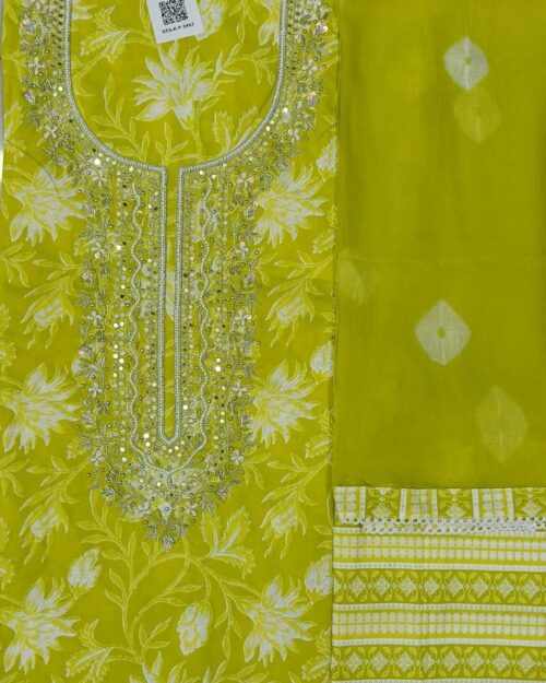 Lime Radiance Cotton Suit & Printed Dupatta