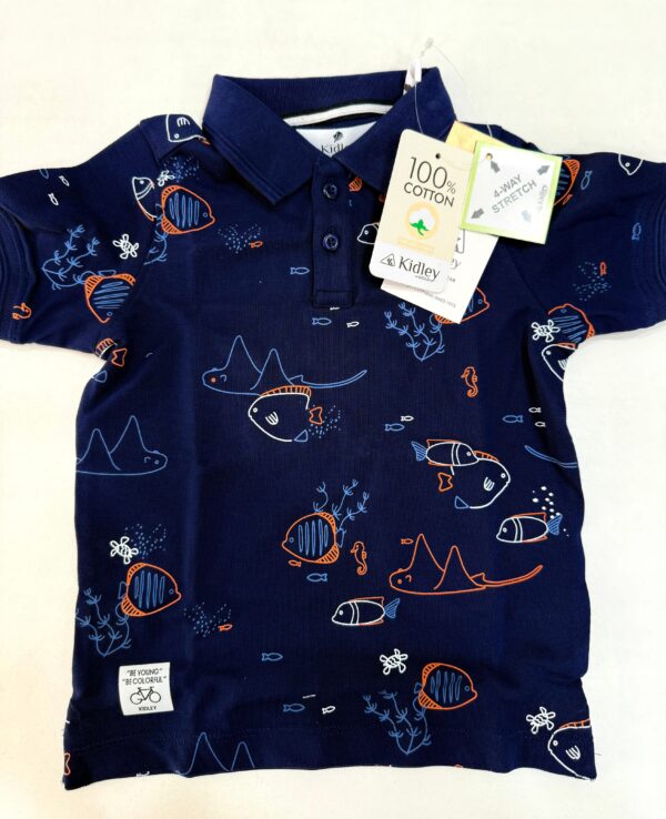 Kidley Boys’ Dark Blue Cartoon Printed Polo Tee