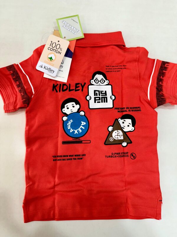 Kidley Boys' Red Cotton Printed Polo Tee