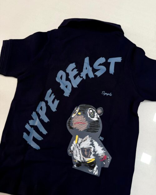 Kidley Navy "HYPE BEAST" Graphic Polo